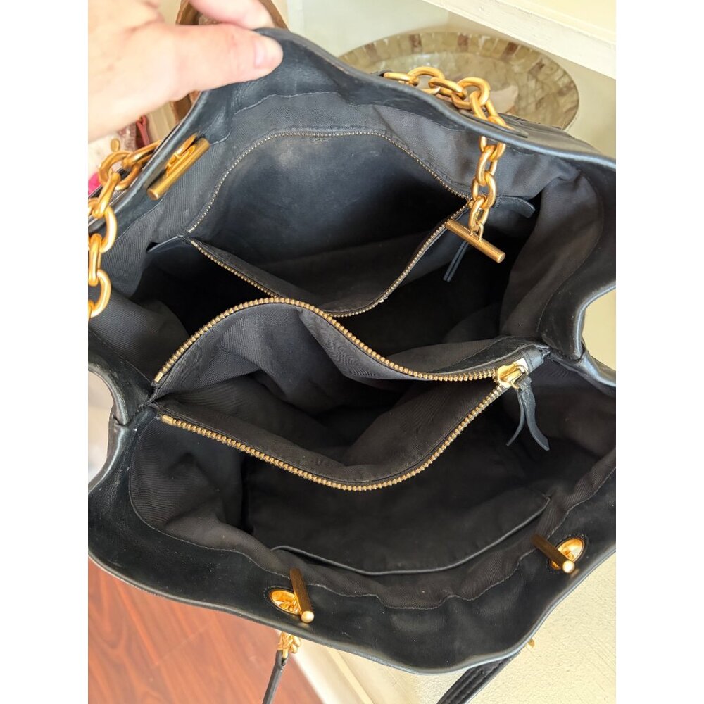 Tory Burch Fleming Quilted Leather Diamond Handbag Black Triple-Compartment Tote - Picture 9 of 14